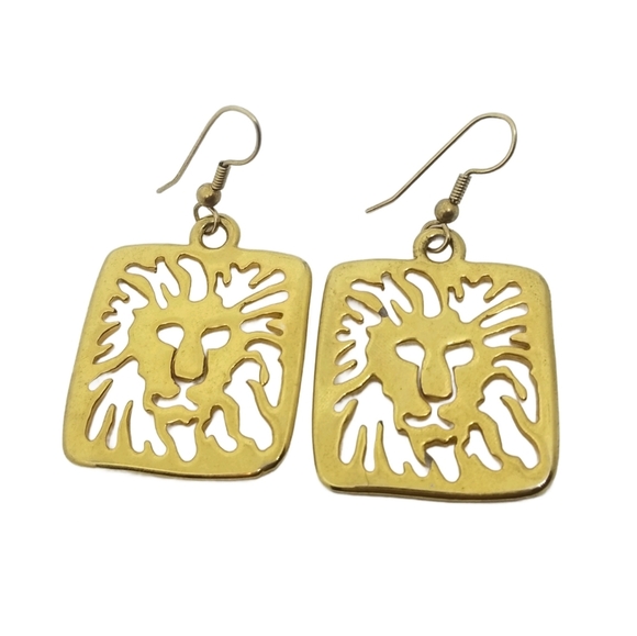 Anne Klein Jewelry - ANNE KLEIN 1980s FAMOUS GOLDTONE LION FACE DROP HOOK EARRINGS
